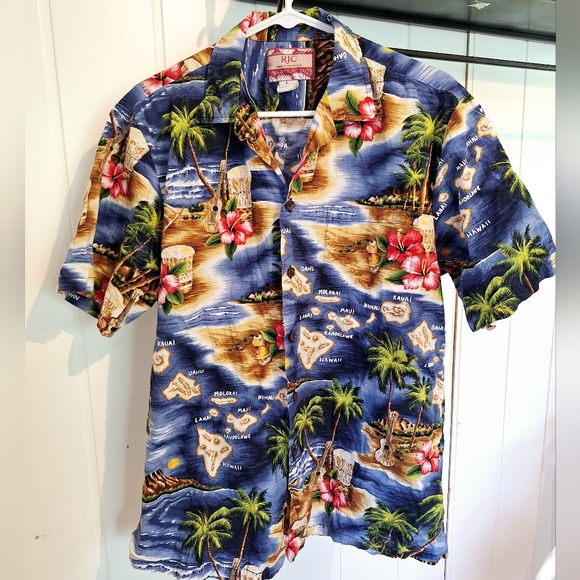 RJC Other - Vintage 80s Blue Hawaiian Button Down Shirt with Tropical Print Made In Hawaii